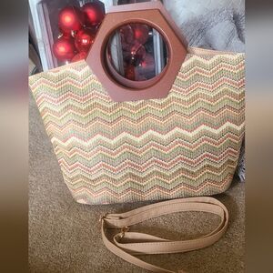 Chevron Patterned Tan and Green Women's Bag-NWOT